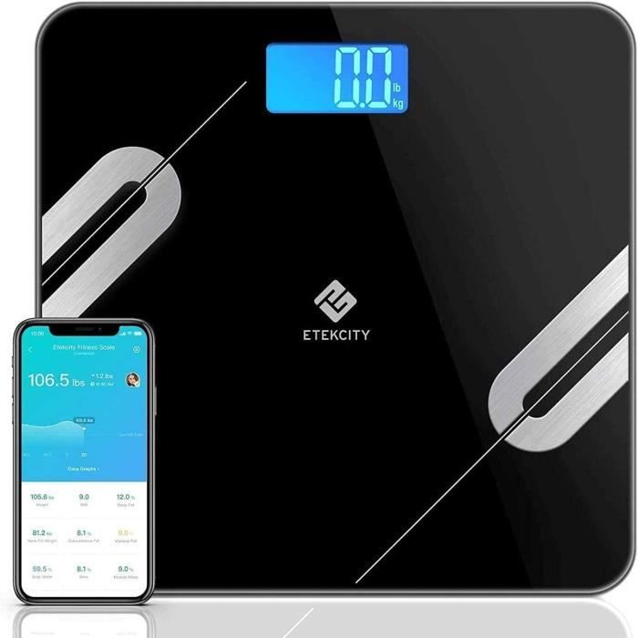 Etekcity Pèse Personne Impédancemètre, Balance Connectée Bluetooth, Composition Corporelle Intelligente Mesure Poids Masse Graisseus
