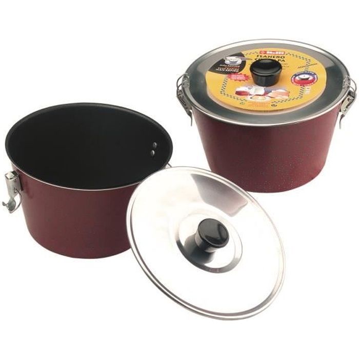 MOULE CHARLOTTE 18 cm AVEC COUVERCLE ALUMINIUM ANTI-ADHERENT EXTERIEUR ROUGE MOUCHETE NOIR PASSE AU LAVE-VAISSELLE