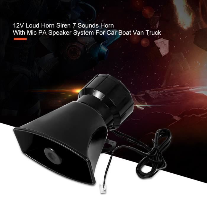 12V klaxon de voiture de Microphone sirène à 7 sons avec Mic PA Système Haut-parleur pour Voiture Camion Bateau -CYA