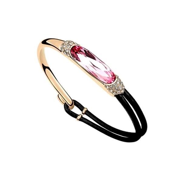 Bracelet Cuir et Cristal de Swarovski Elements Rose