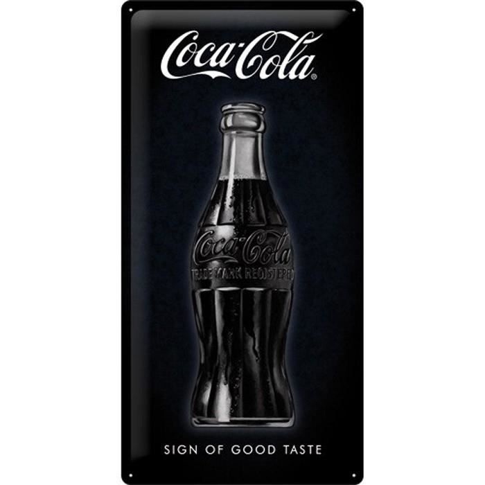Plaque en métal 25 x 50 cm : Coca-Cola la bouteille classique sur fond noir