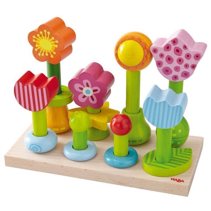 HABA - Jouet empilable Flower Garden - Jouet enfant 2 ans - Fabriqué en Bois PEFC - Peinture à l'eau et vernis Sans Solvant