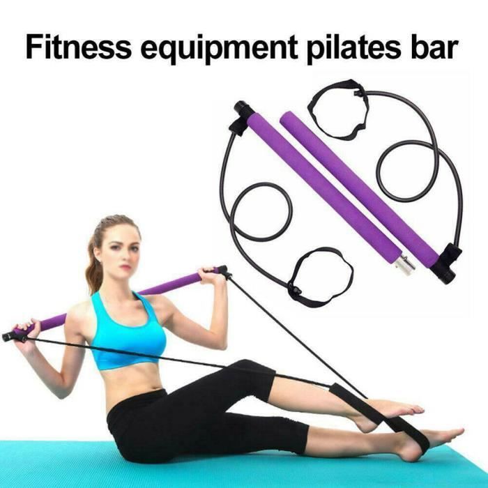 Kit de Barre de Pilates Portable avec Bande de Résistance, Longue Barre de Résistance-Bâton de Yoga-Barre d'Exercice Violet
