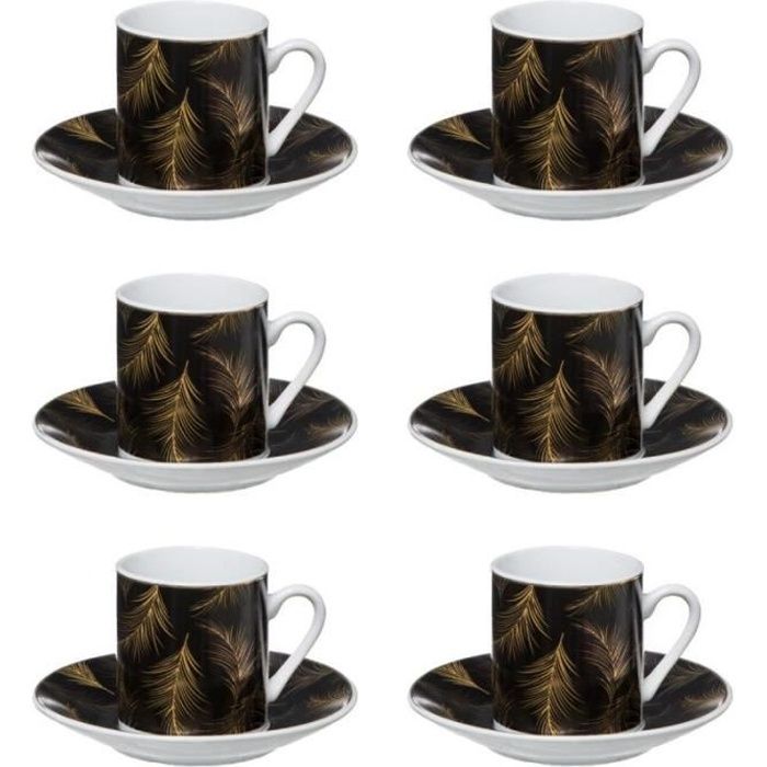 Lot de 6 Tasses à Café & Soucoupes -Lady Jungle- 9cl Noir