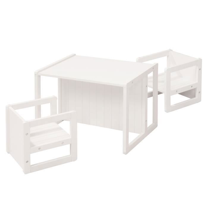 ROBA Ensemble Table et 2 chaises Enfant - Convertible - Blanc