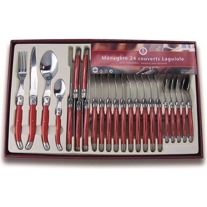 LAGUIOLE PRODUCTION Ménagère 24 pièces Nacré Rouge