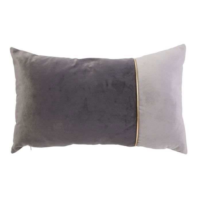 Coussin bicolore design velours Art Déco - L. 50 x l. 30 cm - Gris