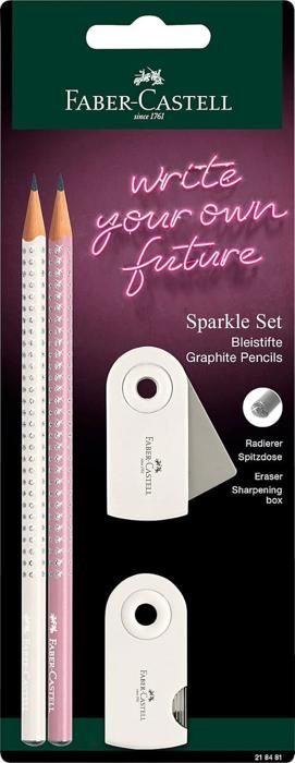 Faber-Castell Sparkle Set - 2 x crayons, 1 x gomme, 1 x taille-crayon - Ensemble rose/noix de coco