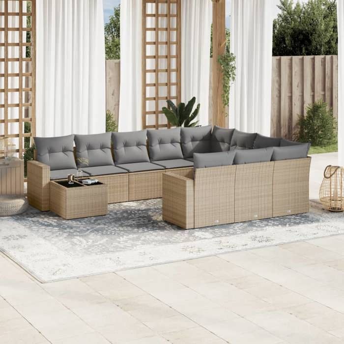 vidaXL Salon de jardin 11 pcs avec coussins résine tressée ensemble de salon ensemble de salon dextérieur 3186807