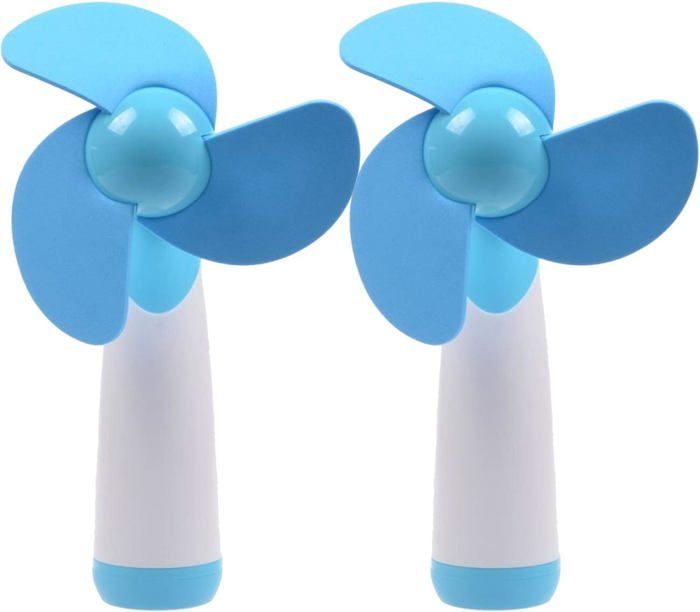 Mini ventilateur portatif avec batterie et pales en mousse souple alimentées pour la maison et les voyages 2 pièces bleu (2) - Aveki