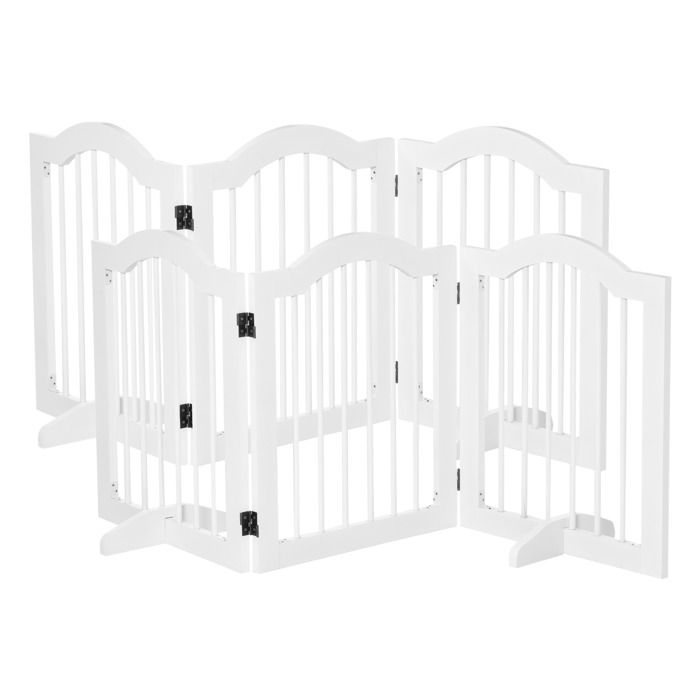 Comparer les prix de Lot de 2 barrières de sécurité barrière PawHut modulable pliable pour animaux de compagnie pied de support 154,5 x 61 cm blanc