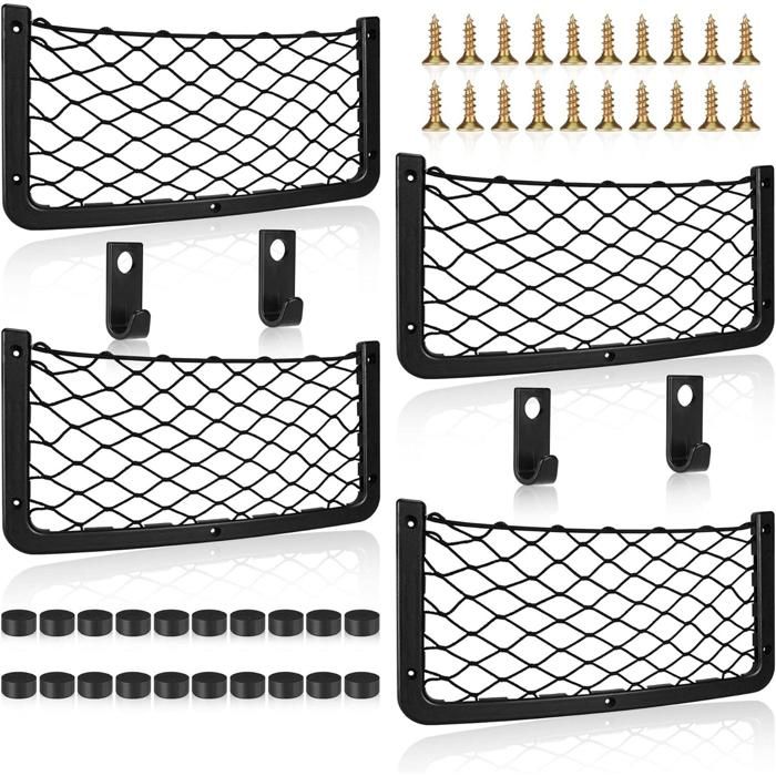 Lot 4 Filets De Rangement Voiture – Poches Élastiques 31×21 Cm Avec Cadre Plastique, Sacs Organisateurs Siège Coffre