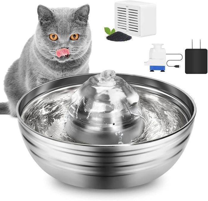 Comparer les prix de Fontaine à eau en acier inoxydable - Pour chats et chiens, 67 oz/2L, silencieuse et automatique, avec filtre