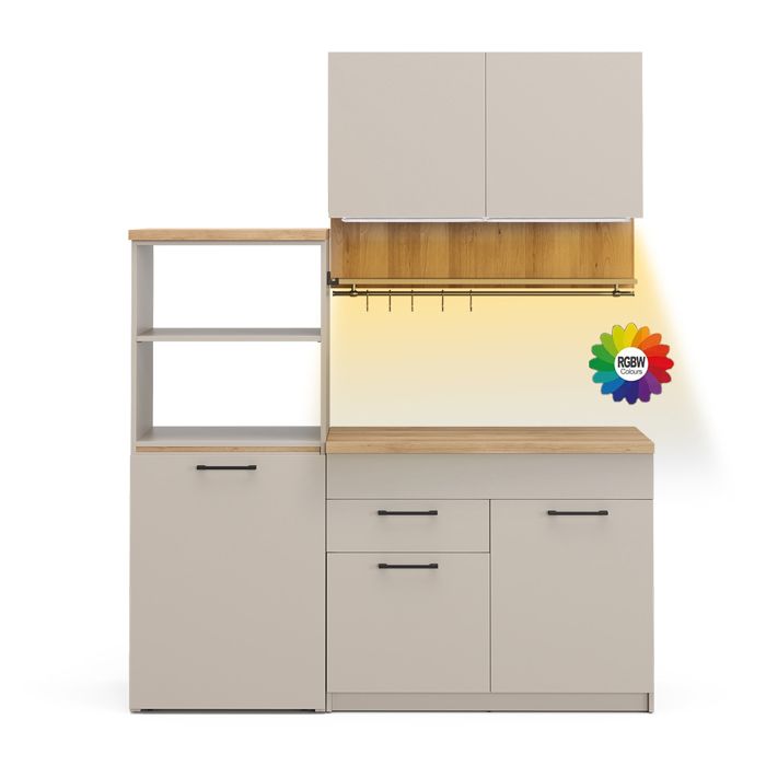 Cuisine Egbert 160cm avec table extensible avec bande LED Grège/Chêne de force doré Vicco 51938