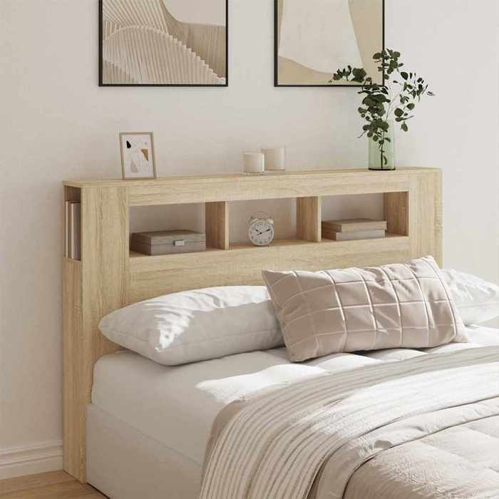 Tête de lit-Tête de Cadre de Lit à LED chêne sonoma 160x185x1035cm bois ingénierie(872172)ZLH
