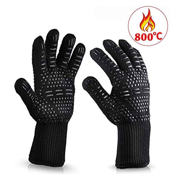 Gants De Barbecue Résistants à La Chaleur (jusqu'à 800°C) - En Aramide Et Silicone - Taille Unique, Manchettes Longues - Pour Four, Grill, Cuisine - 7
