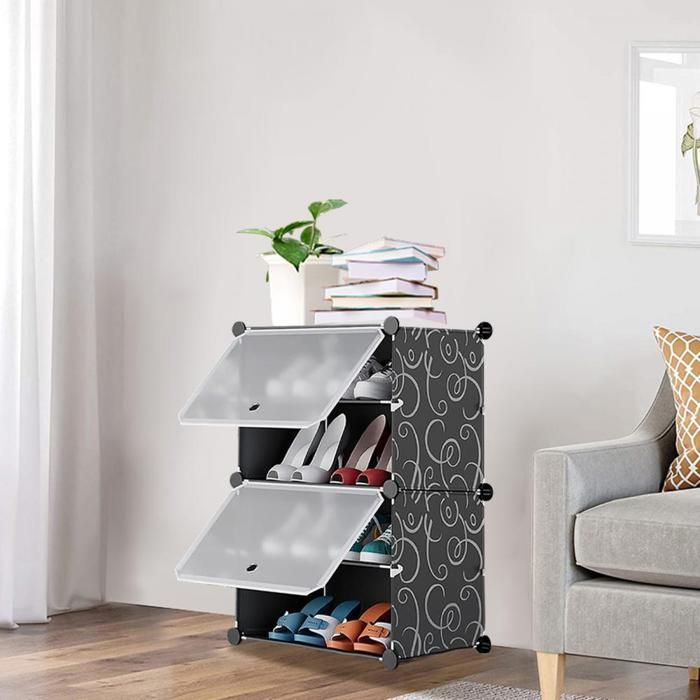 B.LIVEM Étagère à Chaussures Armoire à Chaussures à 4 Niveaux Étagères à Chaussures en Plastique pour Chambre Entrée