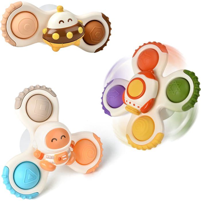 Lot de 3 toupies à ventouse pour garçon et fille de 1 an  Jouets de bain sensoriels pour tout-petits de 1 à 2 ans