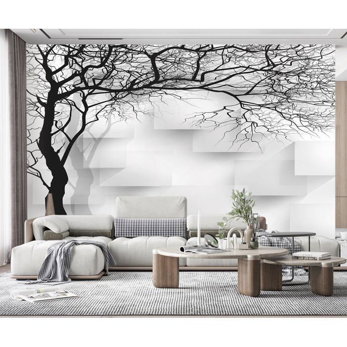 Papier Peint Panoramique Géométrie arbre noir et blanc Papier Peint 3D ...