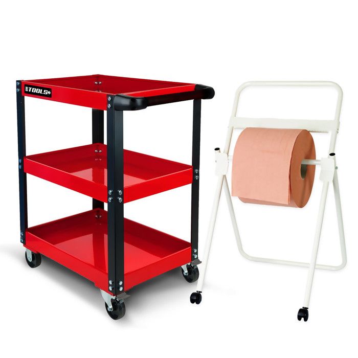 Chariot datelier BM TOOLS à 3 étages - Desserte Plateaux de rangement pour outils Servante avec Dévidoir de papier