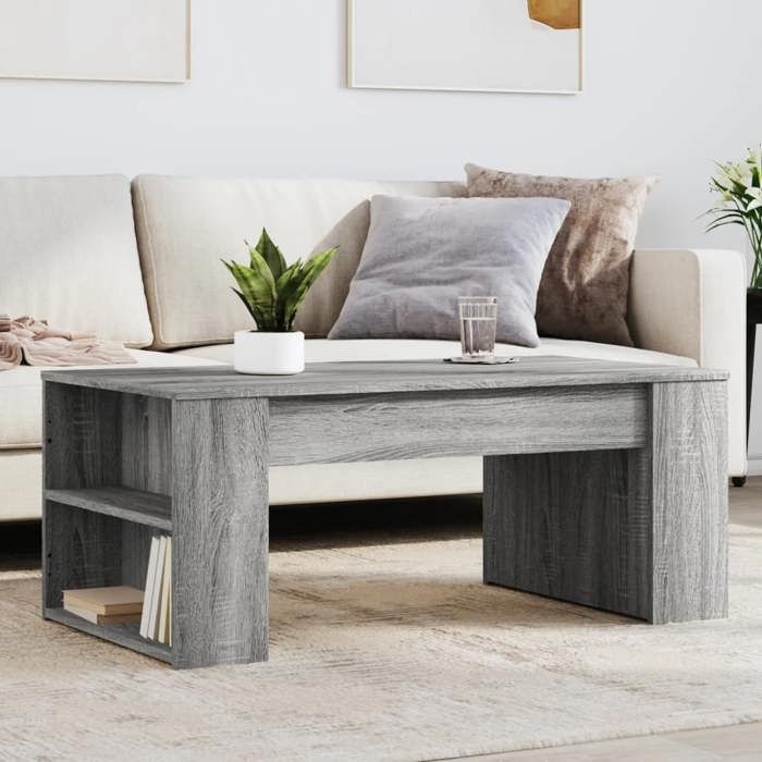 Table basse en bois dingénierie - vidaXL - Sonoma gris - 102x55x42 cm - Grand espace de rangement - Dessus robuste