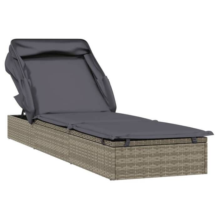 “Winter SaleTOP Chaise longue terrasse Gris - Transat avec toit pliable gris 213x63x97cm résine tressée PRO77581
