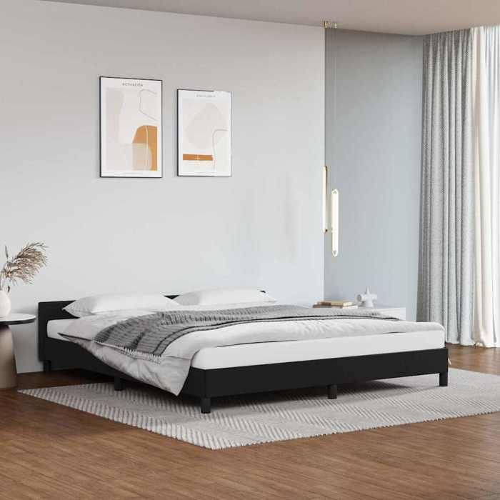 Cadre de lit avec tête de lit - Happiness - 160x200 cm - Noir - Similicuir - Construction robuste - Montage simple Cadre de lit avec tête de lit - Happiness - 160x200 cm - Noir - Similicuir - Construction robuste - Montage simple