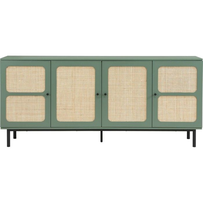 Buffet 4 portes vert et cannage 180 cm - Luma Buffet 4 portes vert et cannage 180 cm - Luma