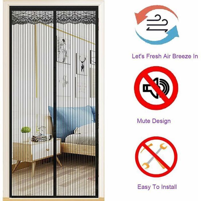 Moustiquaire magnétique pour porte - MICH - 140x210 cm - Fibre de verre - Fermeture automatique - Maille ultra fine