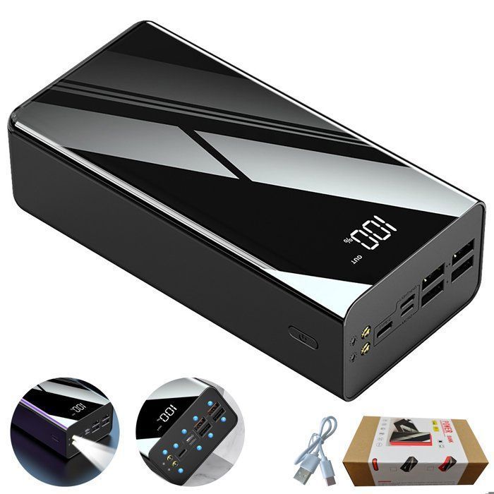 Batterie Externe 50000mah Rapideavec Lampe de Poche LED4 Sorties et 3 Entréespour SmartphoneTabletteCamping et Plus Noir