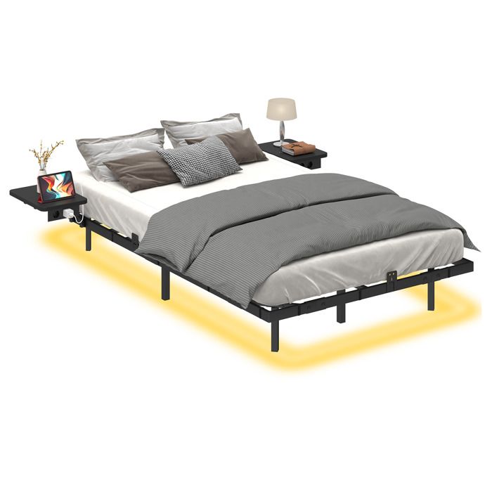 Cadre de lit Balconera - Éclairage LED - Station de chargement USB - Interface Type-C - Matelas non inclus - 120 x 200 cm