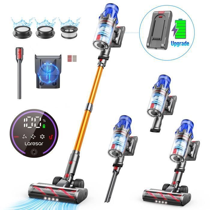 Aspirateur Balai sans fil 90 min Laresar V7S 75000PA 650W portatif longue autonomie batterie amovible écran intelligent - Laresar