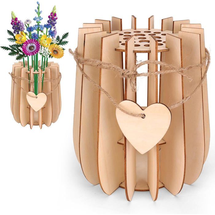 Vase pour Fleurs avec Poteau en Bois - Bouquet de Tournesol Rose Orchidée et Tulipes