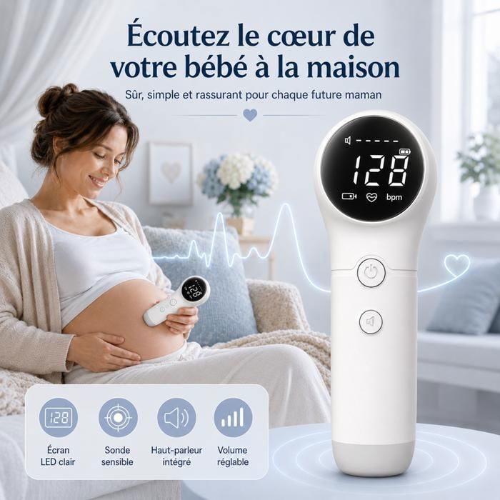 Babyphone sonore haute sensibilité 3MHz avec Écran LCD Foetal Écouter Moniteur de Battements Portable Kit Gel Inclus