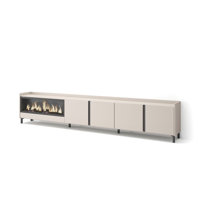Meuble TV Banc Télé 315x35x61cm Pour les TV jusquà 80 Cheminée électrique XXL Design industriel Beige RF4697