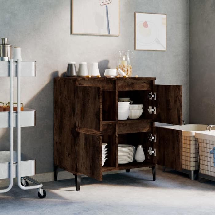 Armoire Vaisselier Durable - Brun - Buffet de cuisine - avec Rangement - Chêne fumé - 60x35x70cm - Bois dingénierie LH6837990