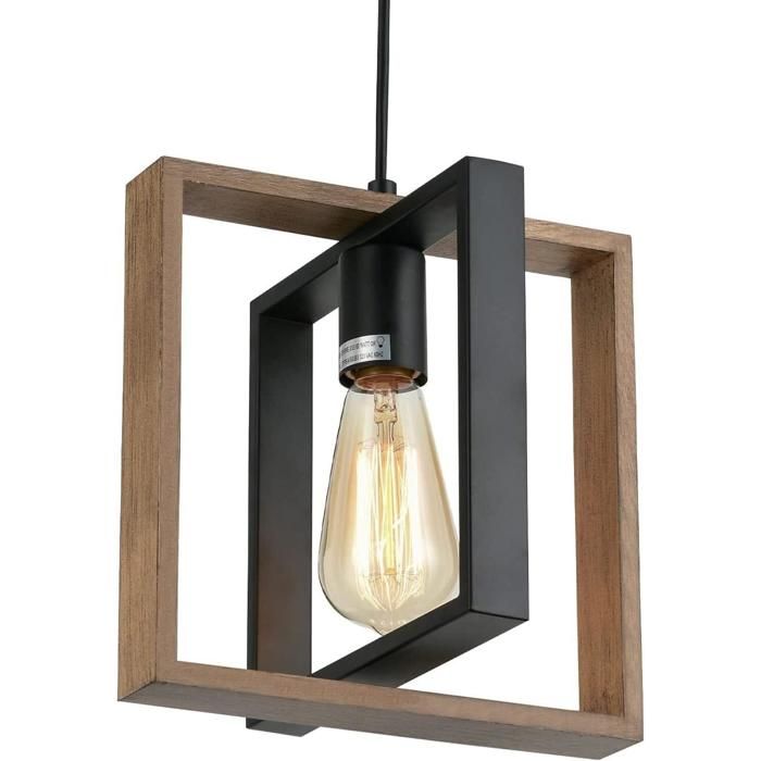 Petit Lustre Suspendu Industriel Lampe Suspendue Pour îLot De Cuisine De Ferme Avec Cordon Lustre Salon Bois + MéTal