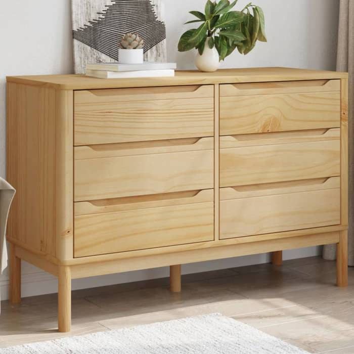 Buffet bas Brun - Commode RANGEMENT - FLORO cire marron bois de pin massif 111x43x73.5 cm A14518