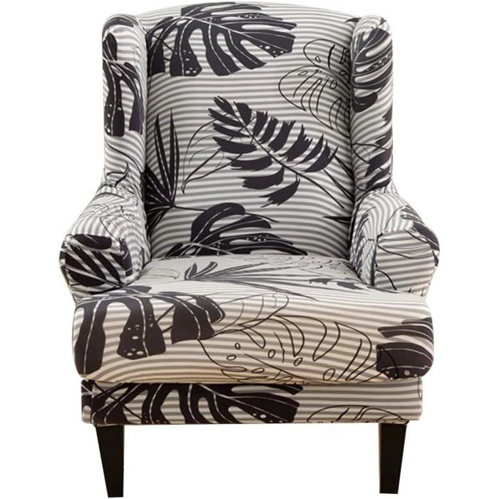 Housse Fauteuil à Oreilles Extensible 2 Pièces + Housse Coussin Antidérapante Imprimé Feuille de Banane – HOUSSE DE FAUTEUIL