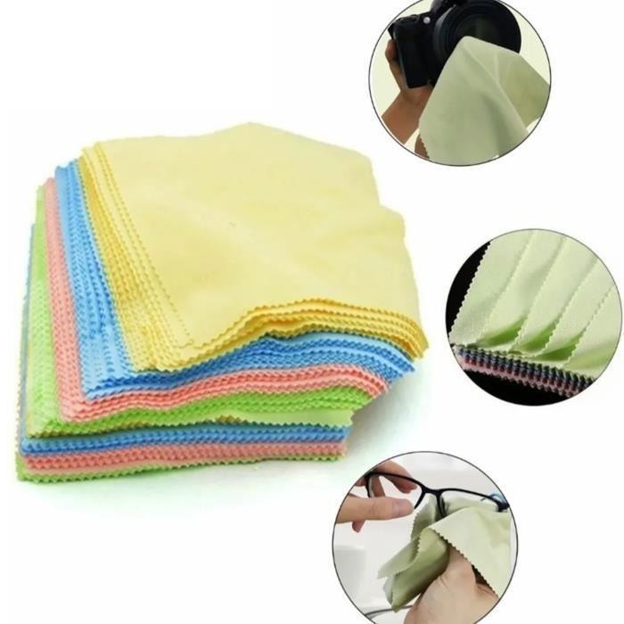 Lot de 100 Chiffons de Nettoyage en Microfibre Colorés pour Lunettes 13x13cm EPONGE