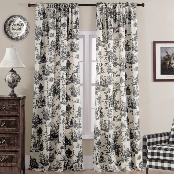 Lot De 2 Panneaux De Rideaux Semi-Occultants En Coton À Motif Imprimé Moderne De Style Ferme Pour Salon Chambre À Coucher[RO315]