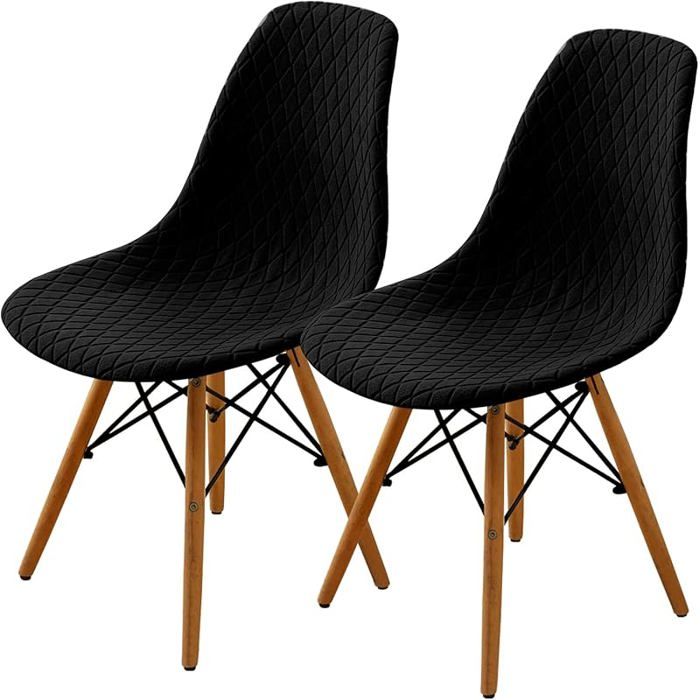 Housse de Chaise Scandinave Amovible bles Extensible Shell Housses Chaise de Salle à Manger Protege 6 Pieces Noir
