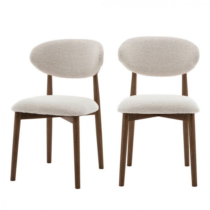 Clara - Lot de 2 chaises en tissu bouclette pieds bois foncé - Beige Clara - Lot de 2 chaises en tissu bouclette pieds bois foncé - Beige