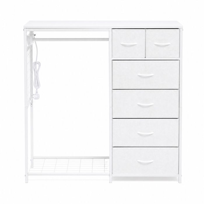 Armoire enfant avec 6 tiroirs penderie barre à vêtements et prise rangement multifonction chambre bébé blancorganisateur commode