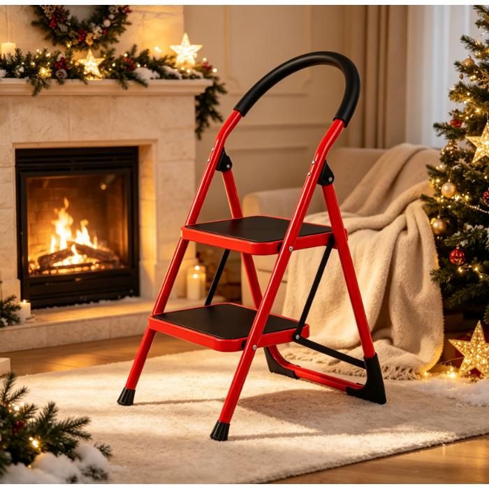Escabeau Pliable à 2 Marches Marchepied Compact Tabouret escalier triangulaire stable avec Marches Antidérapantes et Poignée