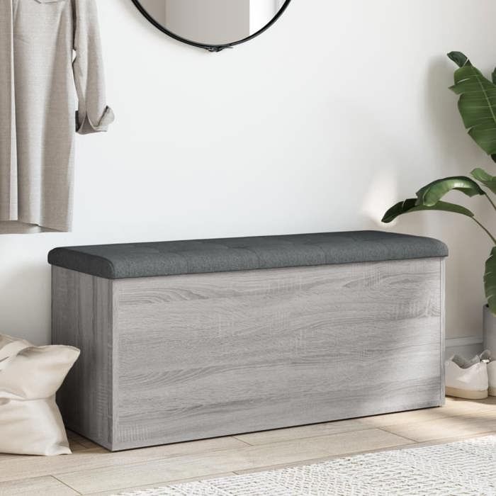 Elégance-Chic Banc de rangement - sonoma gris - 102x42x45 cm - bois dingénierie - Meuble banquette_001416793