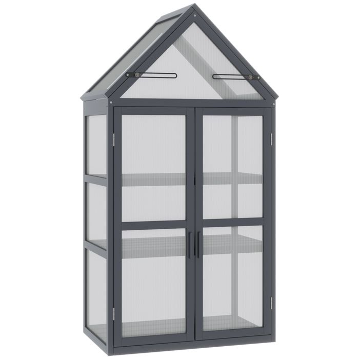 Mini serre de jardin 70 5 x 42 x 132 cm avec polycarbonate porte fenêtres et étagères à 3 niveaux Vert et Gris