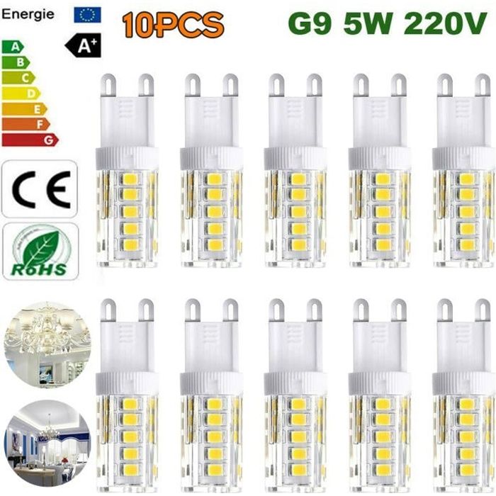 380LM 2835LED,Ampoule Halogène équivalente 50W,Lampes à LED Blanc Chaud 3 000K,Angle de Faisceau Directionnel Omnidirectionnel de 360 Degrés,CA 220-240V,Non Dimmable,5PCS Viconon Ampoule LED G9-5W 