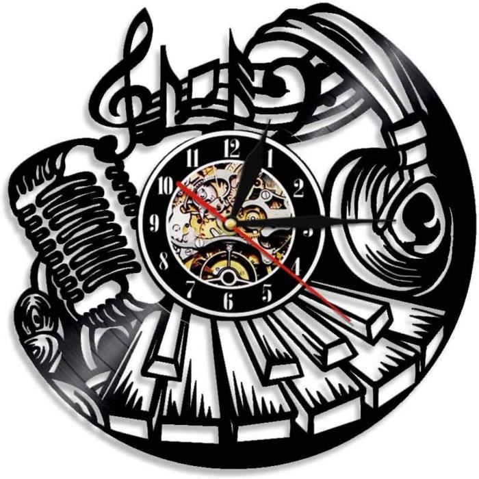 Noir Disque Vinyle Horloge Murale Art Mural Bureau Bar