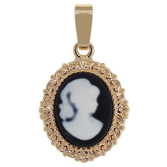 Pendentif Camée noir petit modèle Plaqué Or 18 carats et résine